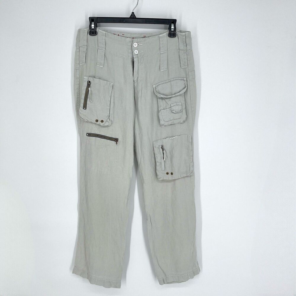 Pete & Greta By Johnny Was NEW Cargo Pants *SPOTS* Sz 4 Linen Y2k Pale Green